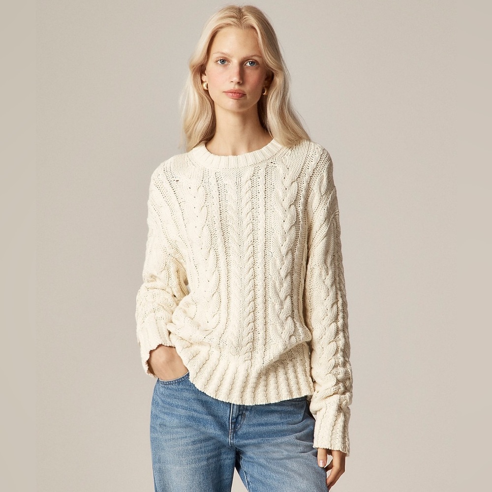 J Crew PINK Cable-knit crewneck sweater CN860